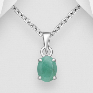 Signature Silver Emerald Oval Stone Necklace
