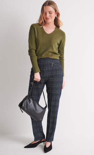 Patterned Slim Leg Trousers - Navy