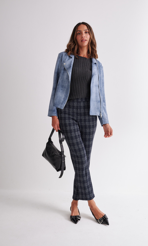 Anna Rose Check Slim Leg Stretch Trousers - Ink Blue