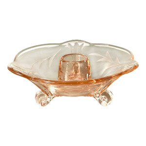 Vintage 1930s Depression Glass Etched Glass Footed Candle Holder