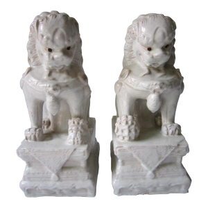 Large Blanc De Chine Foo Dogs, Pair