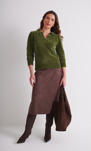 Collared Chenille Jumper - Moss