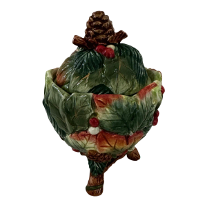 Fitz & Floyd Christmas Lodge Sugar Dish W/Lid