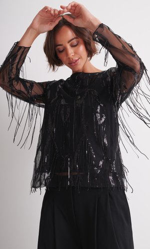 Sequin Tassel Top - Black