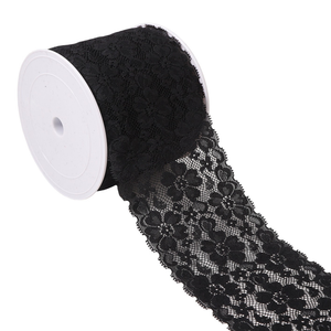 Dentelle élastique fleurs Constance - Noir