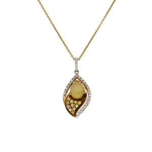 Pre-Owned 14ct Yellow Gold Opal & Diamond Wave Pendant Necklace