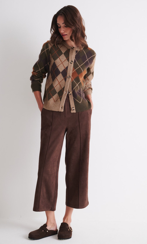 Argyle Long Sleeve Cardigan - Brown/Khaki