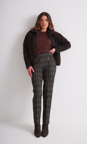 Patterned Slim Leg Trousers - Brown