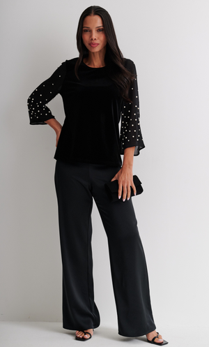 Anna Rose Embellished Sleeve Top - Black