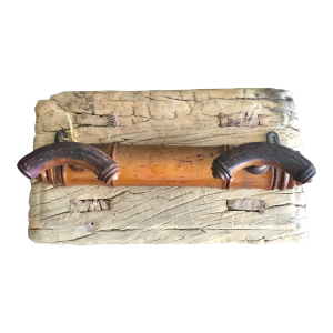 Mid 20th Century Vintage Wooden Double Coat Rack Wall Mount