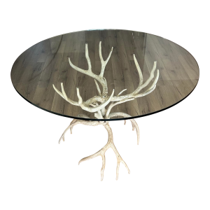 Lodge Cabin Antler Table – Arthur Court Cast Aluminum Base With Glass Top