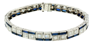 Early 20th Century Art Deco Platinum Synthetic Calibre Cut Sapphire and Diamond Bracelet