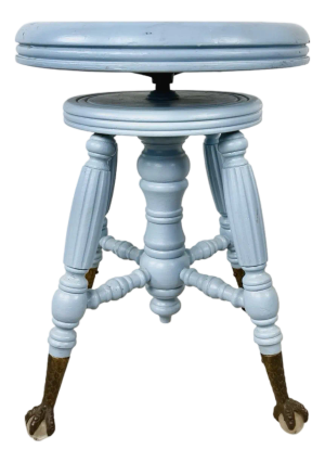 Victorian Adjustable Piano Stool in Powder Blue Paint, Claw & Glass Ball Feet