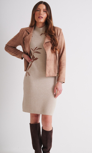 Botanical Knitted Jumper Dress - Beige