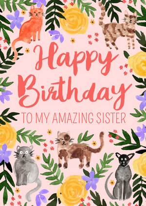 Okey Dokey Design Okey Dokey Illustrated Cats To My Amazing Sister Birthday Card