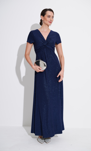 Short Sleeve Twist Front Glitter Maxi Dress - Midnight