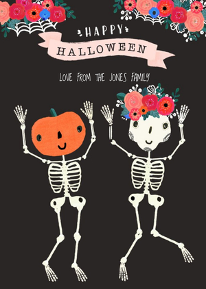 Moonpig Illustrated Dancing Skeletons Personalised Halloween Card
