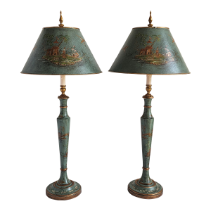 Bradburn Tole Painted Chinoiserie Table Lamps-a Pair