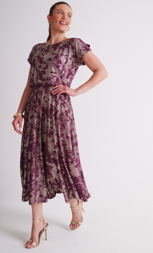 Foil Printed Midaxi Dress - Mulberry Gold