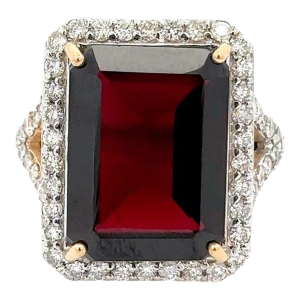 Big 14.54 CTW Garnet Halo Diamond Cocktail Ring Size 7 in 14k Gold