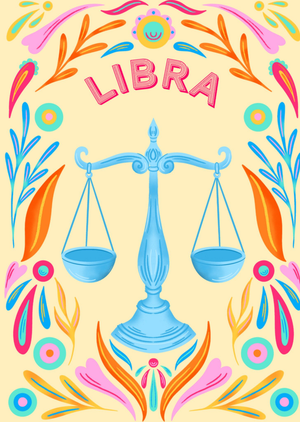 Moonpig Colourful Illustrated Libra Zodiac Birthday Card