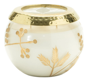 Frosted Juniper Scented Soy Candle with Pressed Leaf Lid 5"D