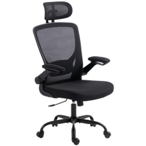 HOMCOM Silla de Oficina Ergonómica en Malla con Reposacabezas Regulable, Negra
