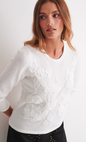 Botanical Applique Knitted Jumper - Winter White