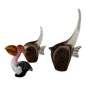 Set of 3 Murano Style Art Glass Figurines Two Fish and Pelican