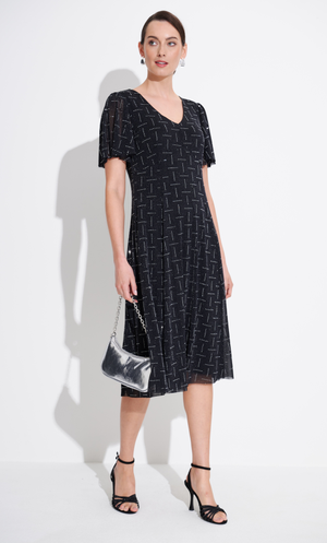 Embellished Mesh Midi Dress - Black/Silver