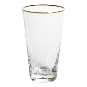 Negroni Hammered Tapered Highball Glass w/ Gold Rim, Set of 4