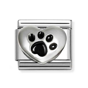 Classic Silver Black Pawprint Heart Charm