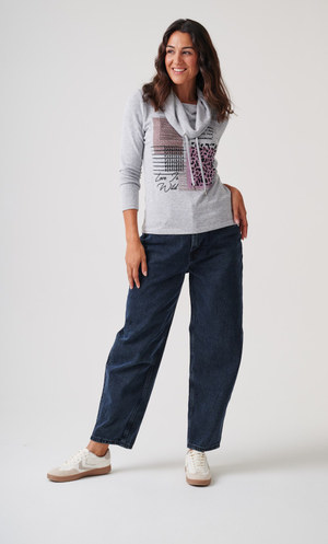 Anna Rose Printed Cowl Neck Jumper - Grey Marl