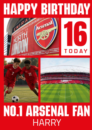 No. 1 Arsenal F.c. Fan Football Photo Upload 16th Birthday Card