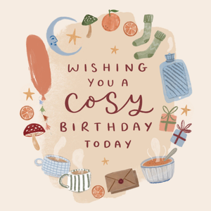 Moonpig Traditional Painted Cosy Season Comfort Items Birthday Card