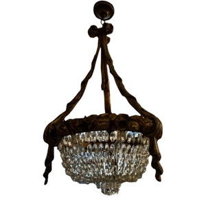 1940s French Wood With Gilt Finish Chandelier