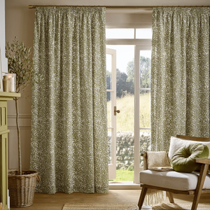 Original Willow Olive-Green Lined Pencil Pleated Curtains