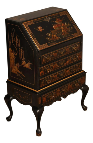 Queen Anne Style Chinoiserie Slant Front Writing Desk