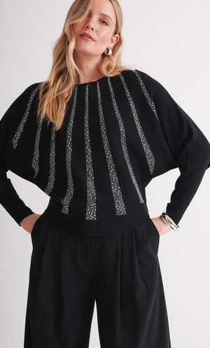 Embellished Batwing Fine Knit Jumper - Black