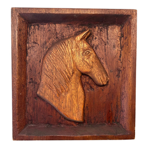 Vintage Hand Carved Wood Mid-Century Horse Wall Relief Panel Sculpture