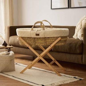 Little Green Sheep Organic Dimple Moses Basket, Mattress & Static Stand - Linen/Natural