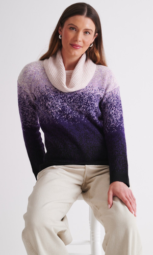 Cowl Neck Ombre Knit Jumper - Purple