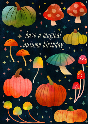 The London Studio Pumpkins And Mushrooms Have A Magical Autumn Birthday Card