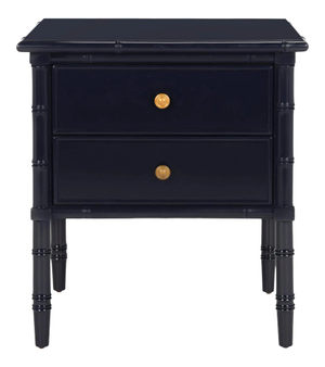 Modern Coastal 2 Drawer 25" H Bamboo Nightstand, Navy