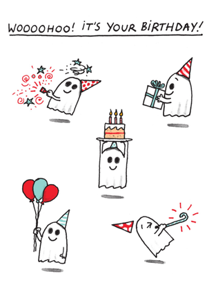 The London Studio Cute Hand-Drawn Ghosts Woooohoo It's Your Birthday Card