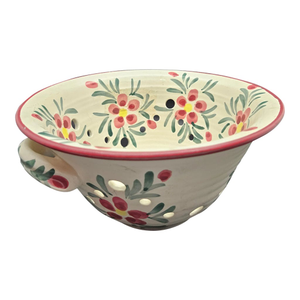 New Debco Handpainted Stoneware Ceramic Berry Bowl/Colander