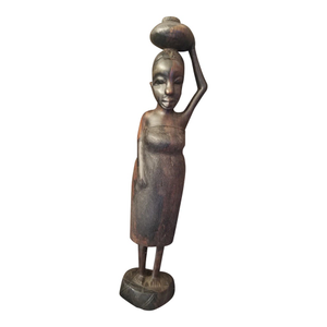Vintage Hand Carved Ebony Wood in Tanzania Genuine Besmo Female Figurine 13" Tall