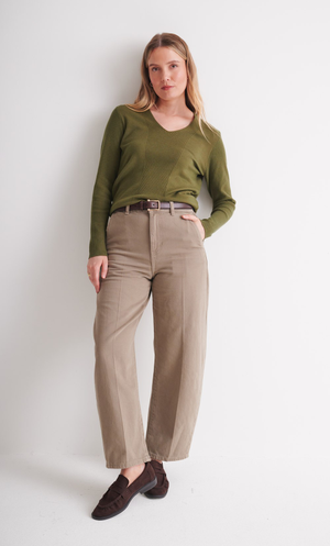 V Neck Rib Detail Jumper - Moss