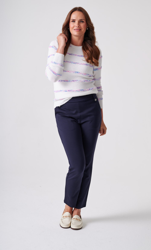 Anna Rose Textured Stripe Knitted Top - Ivory/Multi