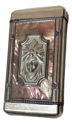 Antique Figural Dog Lady Silver Plate Metal Vesta Match Safe Vesta Case Box